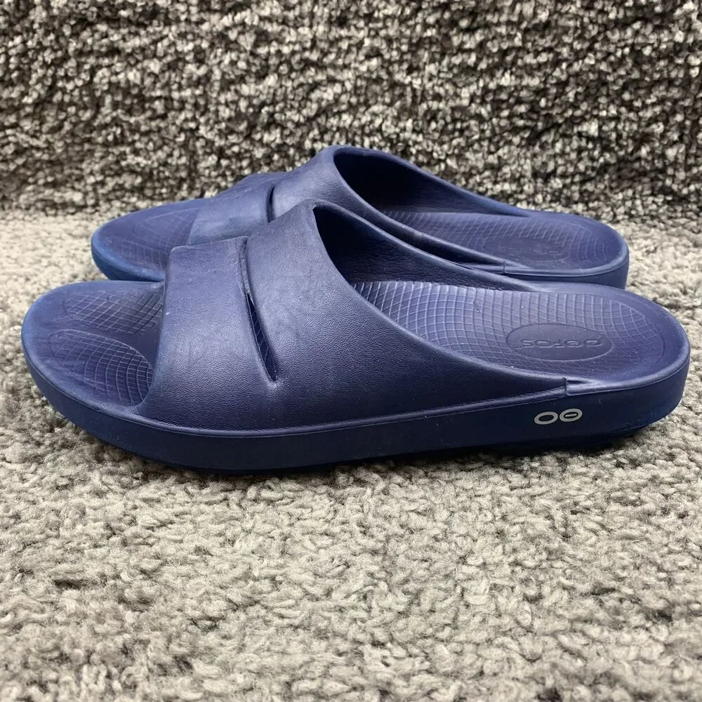 Oofos Ooah Men's 10 Womens 12 Navy Slide Sandal Comfort Slip-On Summer Slippers